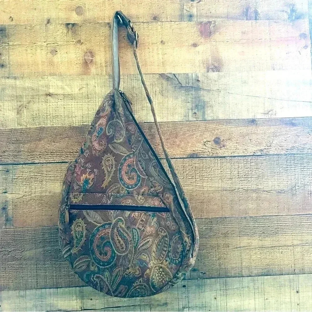 Vintage 90s L.L. Bean Ameribag Paisley Tapestry Sling Shoulder Bag Backpack - Picture 3 of 15